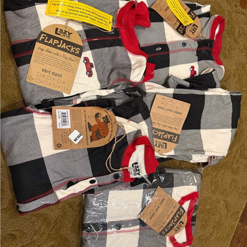 Lazy One Kids & adult Flapjacks Pajamas in Red and Black Plaid